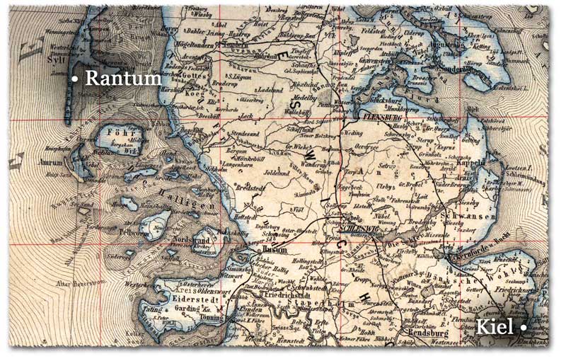 Schleswig-Holstein zur Zeit des Blauwalfundes. Aus "Atlas des Deutschen Reichs" von Ludwig Ravenstein 1883