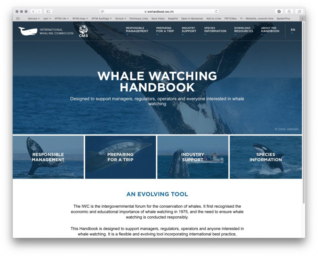 Screenshot der Website Whale Watching Handbook